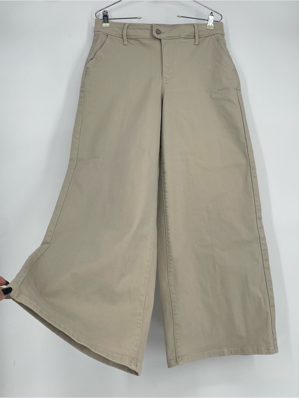 NYDJ Beige Khaki Wide Leg Mona Jeans Stretch Cotton Blend High Rise SZ 4